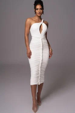 JLUXLABEL Ivory Jess Ruched Midi Dress