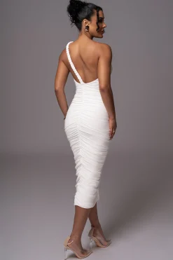 JLUXLABEL Ivory Jess Ruched Midi Dress