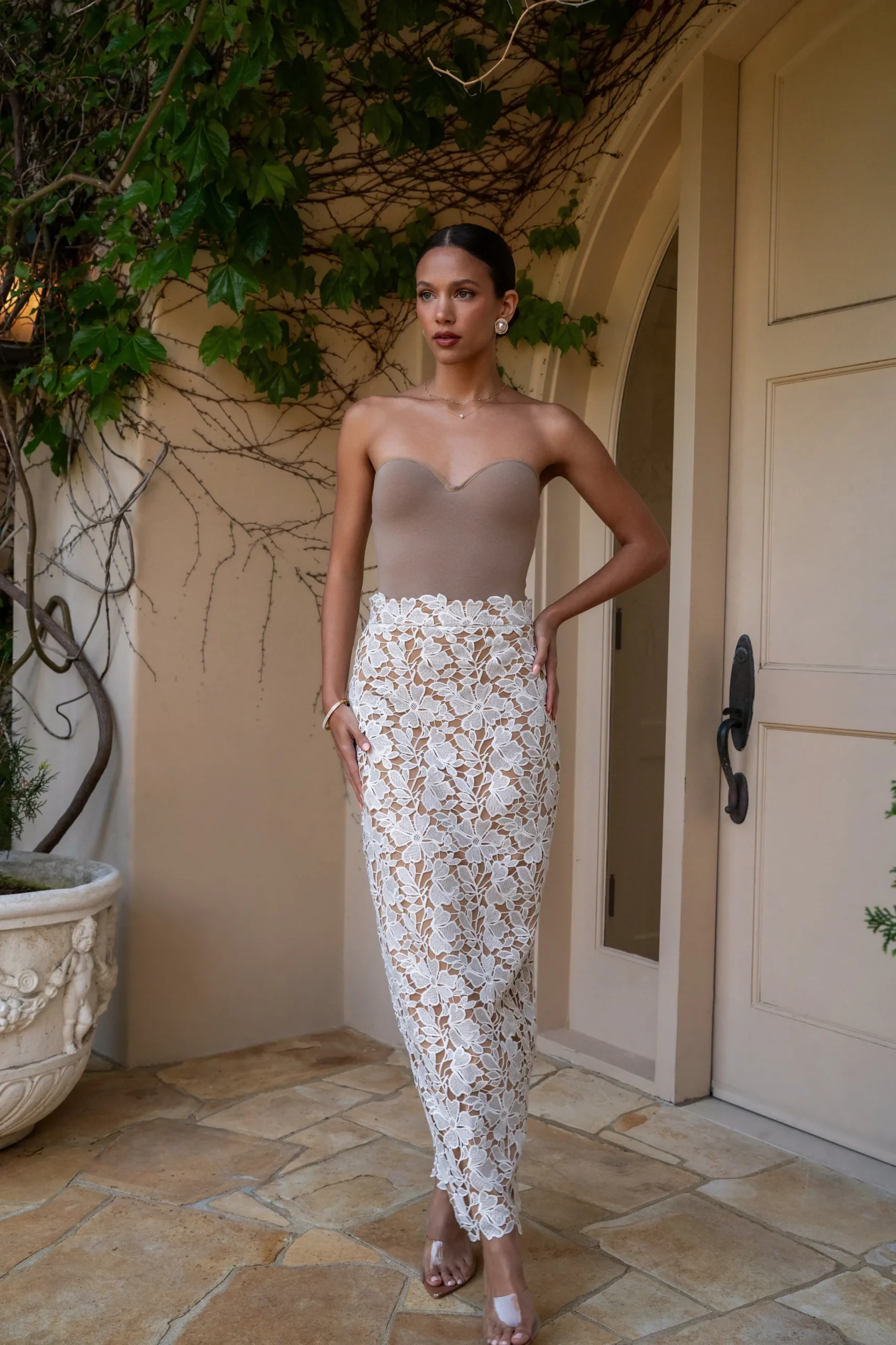 JLUXLABEL Ivory Lace Romance Maxi Skirt