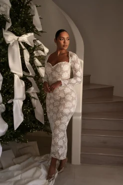 JLUXLABEL Ivory Lace Sweetheart Maxi Dress