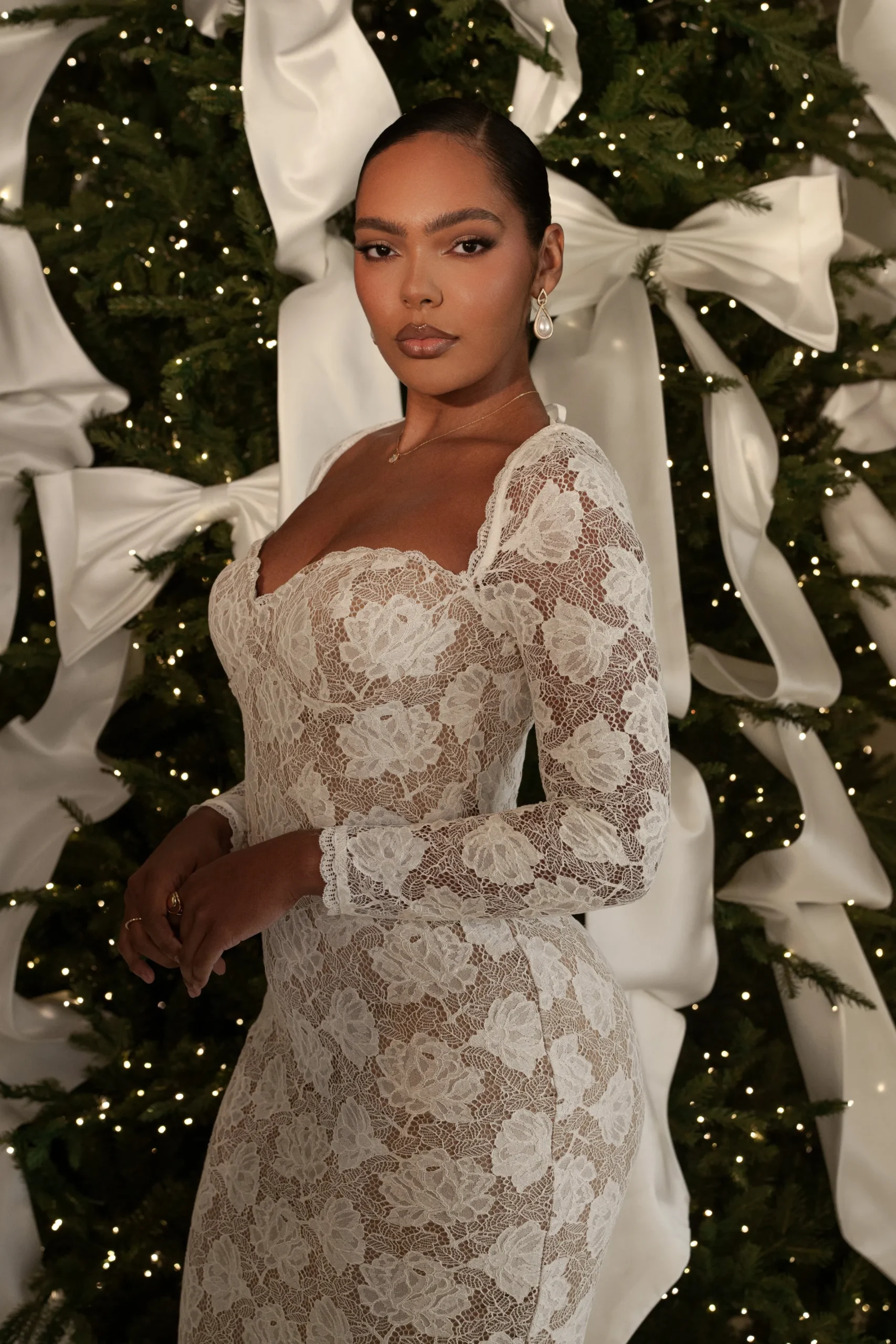JLUXLABEL Ivory Lace Sweetheart Maxi Dress