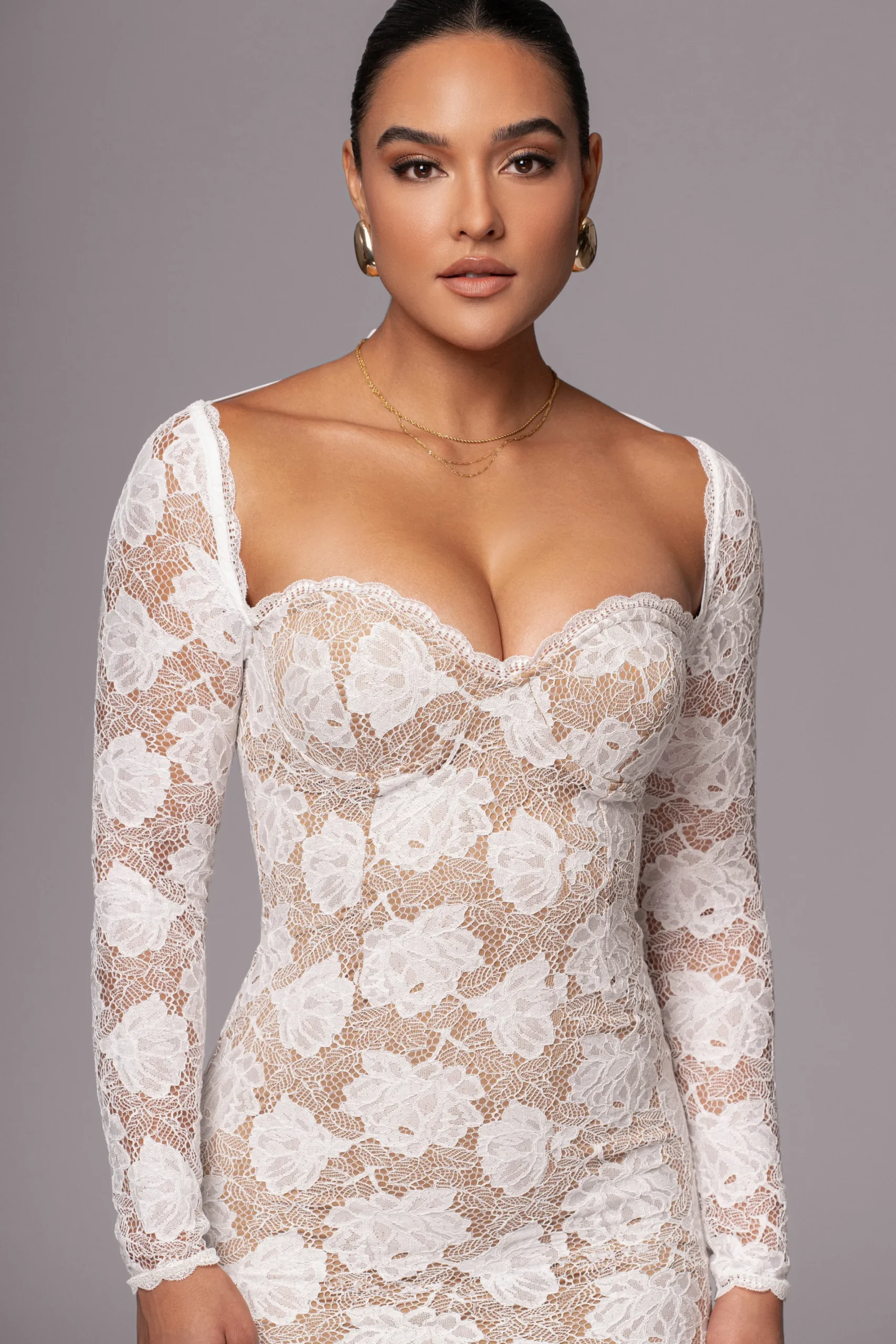 JLUXLABEL Ivory Lace Sweetheart Maxi Dress