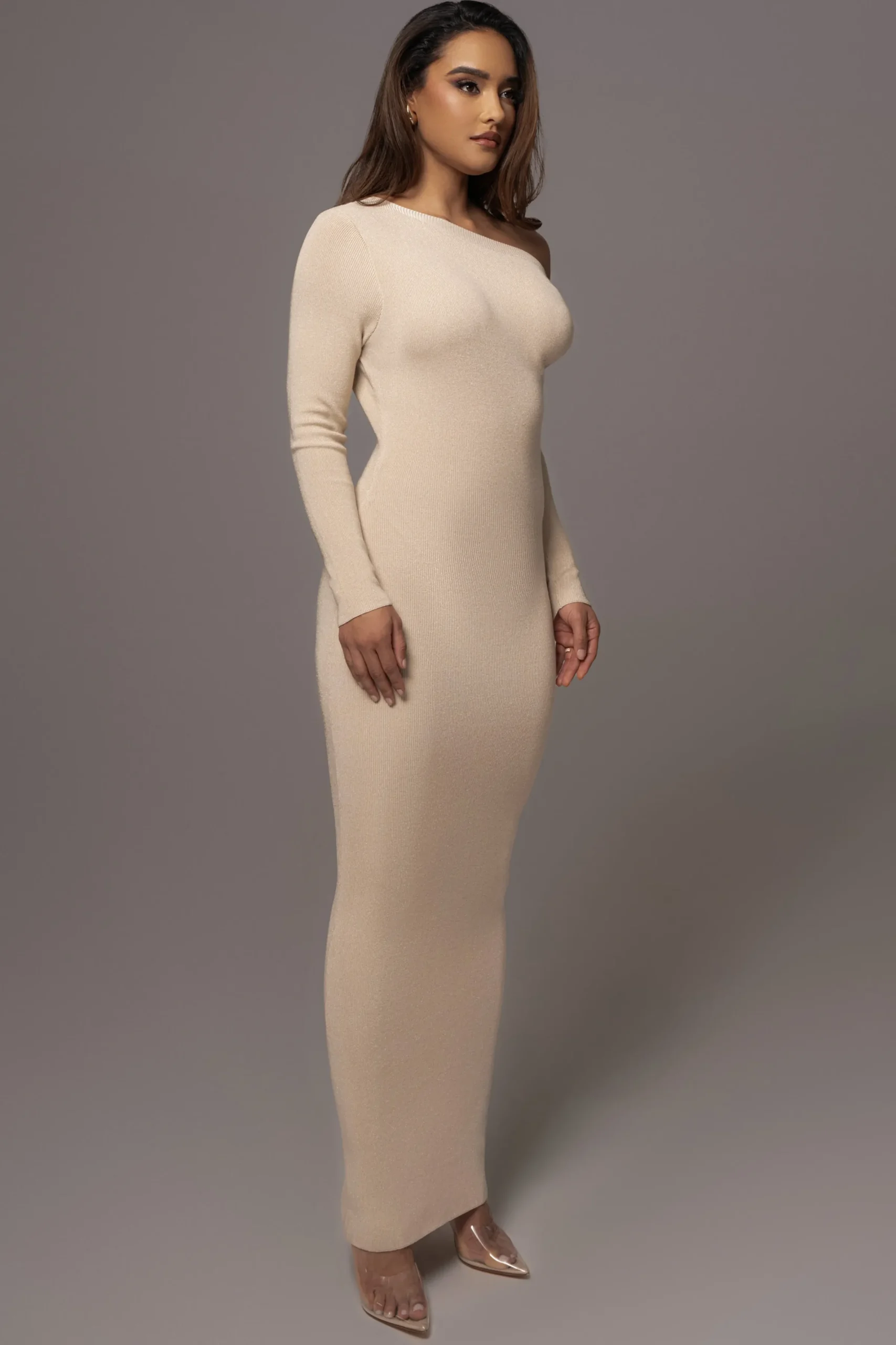 JLUXLABEL Ivory Night Shimmers Asymmetrical Maxi Dress