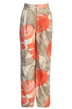 JLUXLABEL Ivory Palm Print Drew Crinkled Trousers