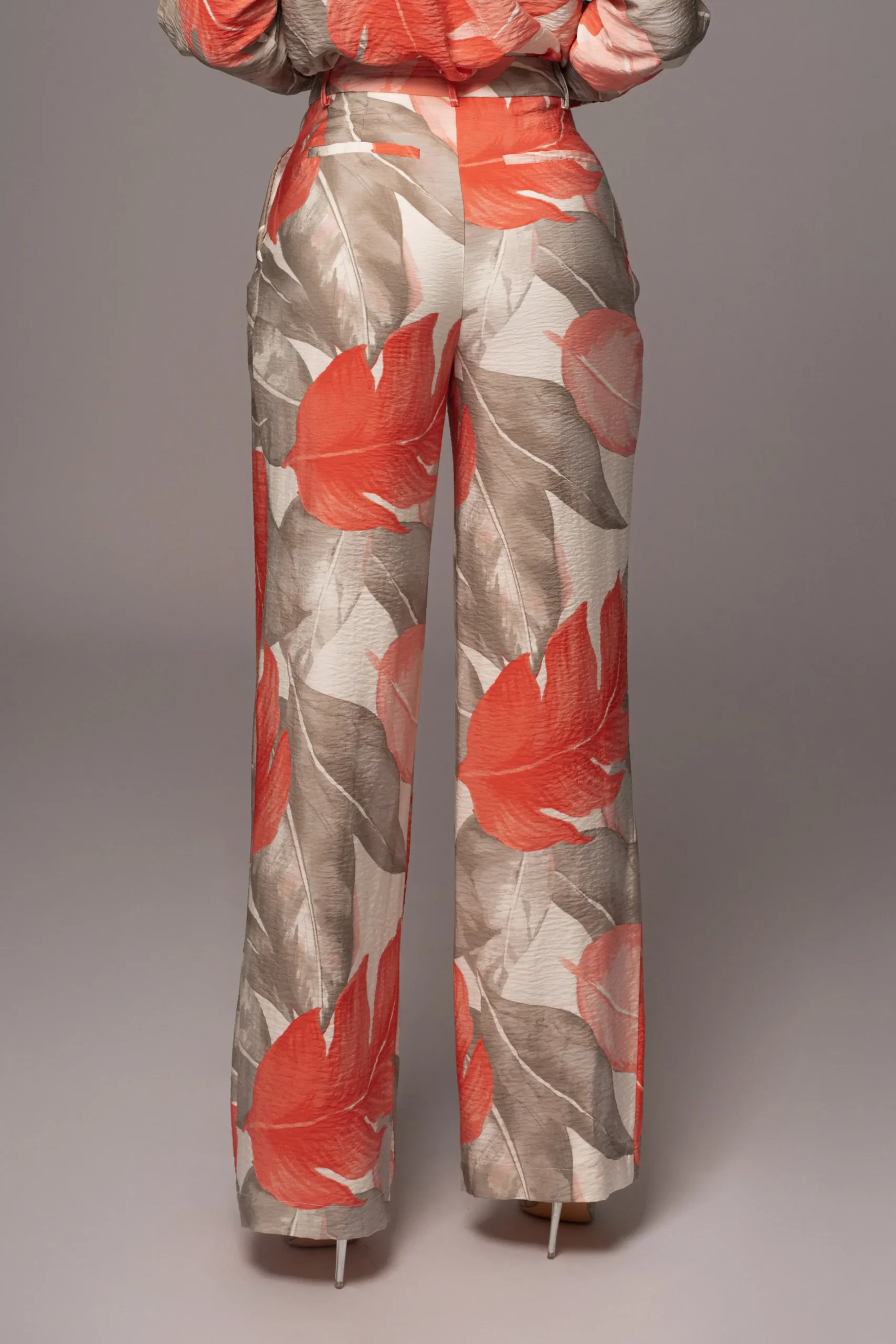 JLUXLABEL Ivory Palm Print Drew Crinkled Trousers