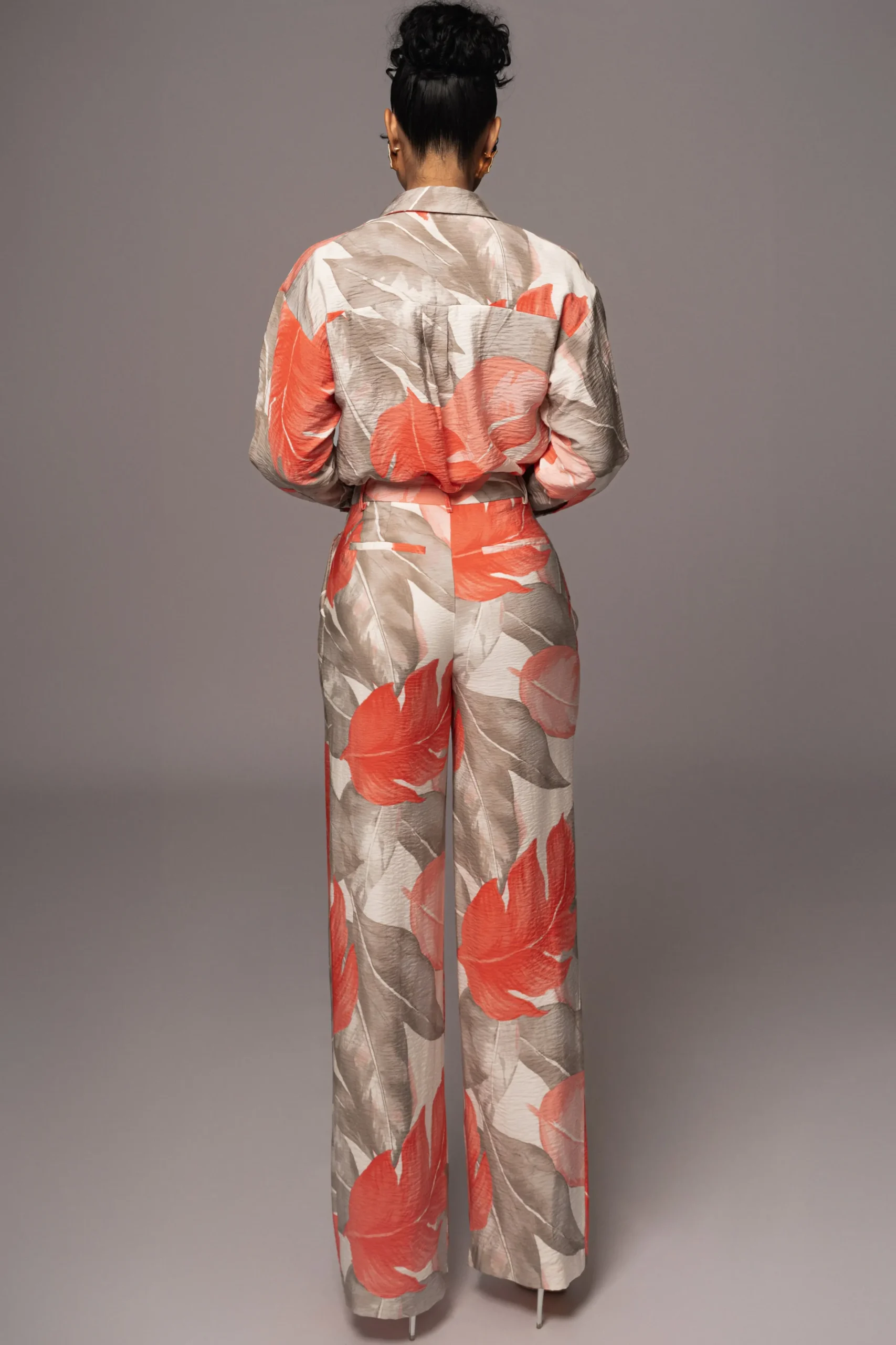 JLUXLABEL Ivory Palm Print Drew Crinkled Trousers