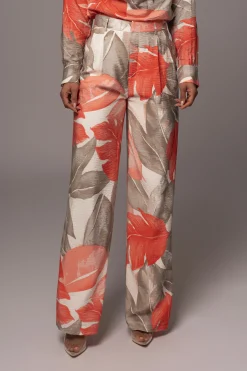 JLUXLABEL Ivory Palm Print Drew Crinkled Trousers