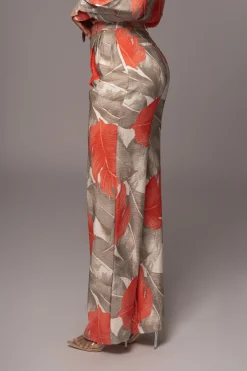 JLUXLABEL Ivory Palm Print Drew Crinkled Trousers