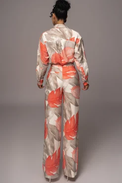 JLUXLABEL Ivory Palm Print Greta Collared Top