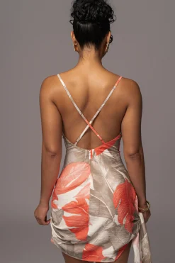 JLUXLABEL Ivory Palm Print Marise Drape Mini Dress