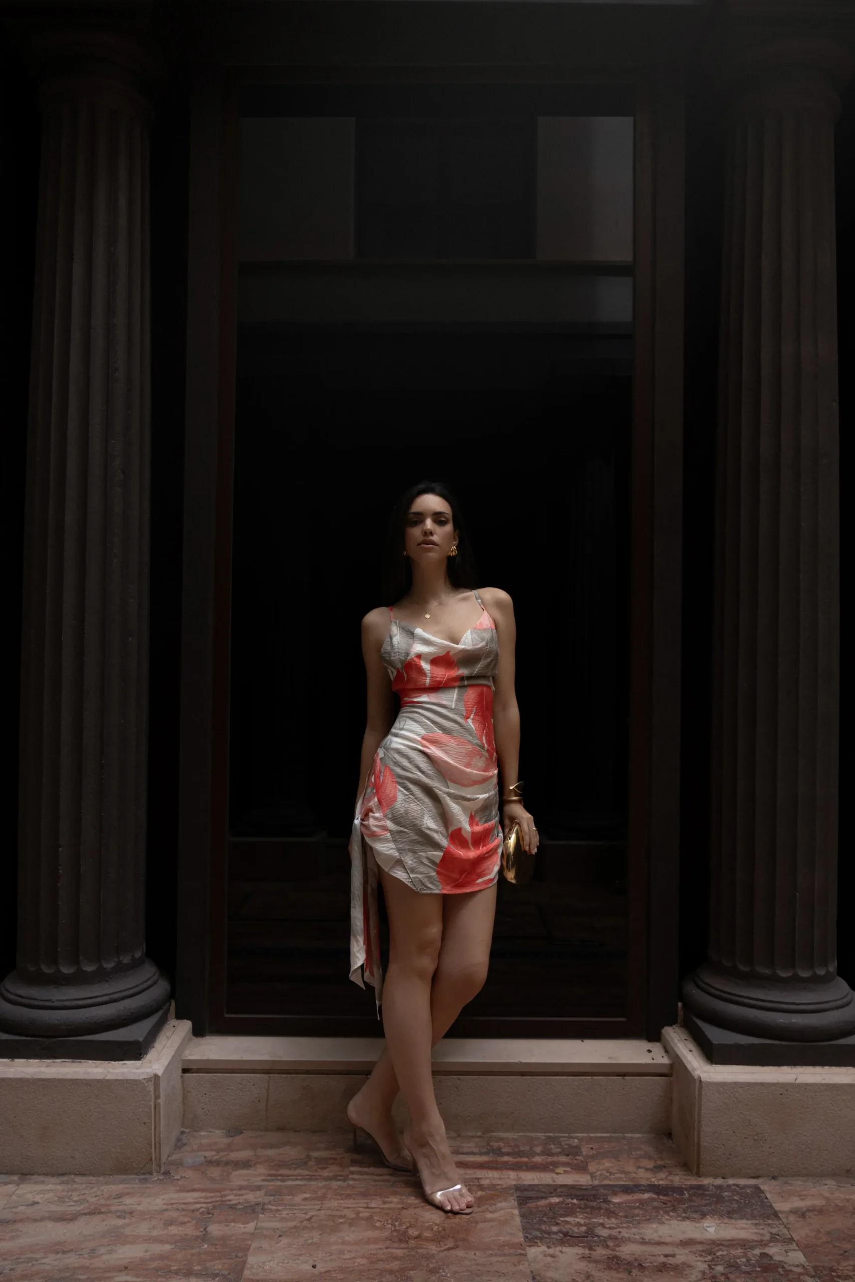 JLUXLABEL Ivory Palm Print Marise Drape Mini Dress