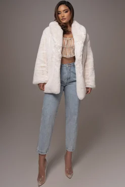 JLUXLABEL Ivory Refined Faux Fur Oversized Coat