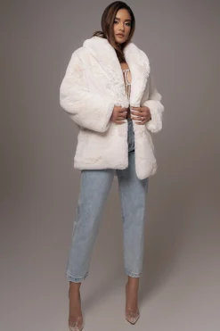 JLUXLABEL Ivory Refined Faux Fur Oversized Coat