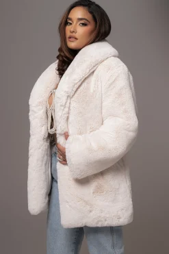 JLUXLABEL Ivory Refined Faux Fur Oversized Coat