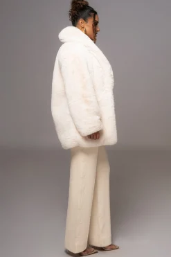 JLUXLABEL Ivory Refined Faux Fur Oversized Coat