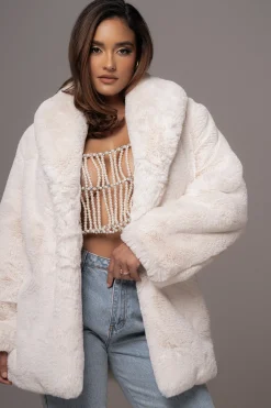 JLUXLABEL Ivory Refined Faux Fur Oversized Coat