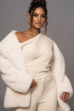 JLUXLABEL Ivory Refined Faux Fur Oversized Coat