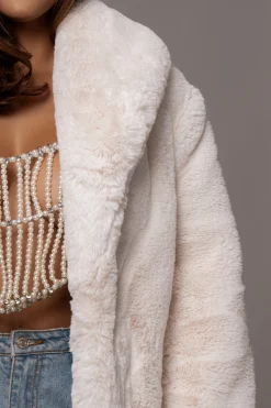 JLUXLABEL Ivory Refined Faux Fur Oversized Coat