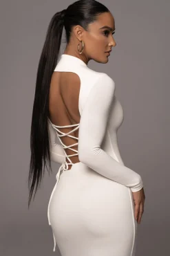 JLUXLABEL Ivory Shaye Mock Neck Dress