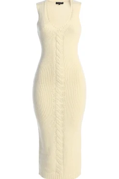 JLUXLABEL Ivory Sleeveless Cable Knit Dress