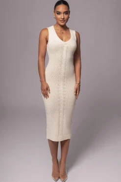 JLUXLABEL Ivory Sleeveless Cable Knit Dress