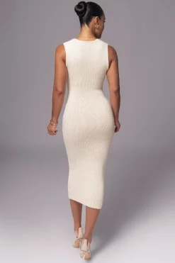 JLUXLABEL Ivory Sleeveless Cable Knit Dress