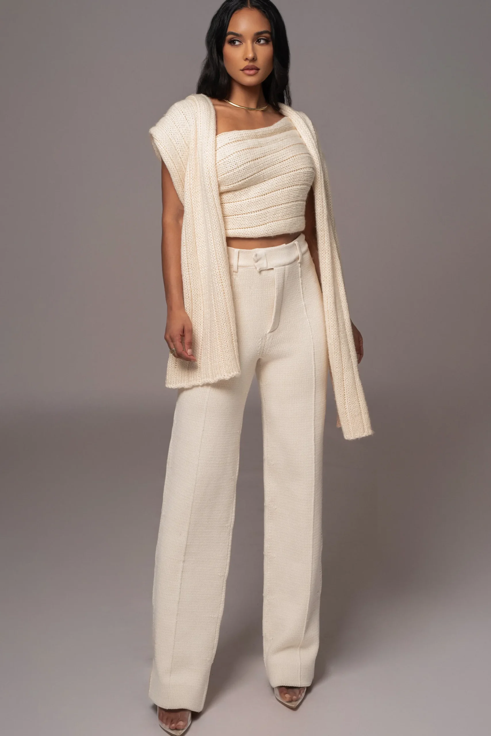 JLUXLABEL Ivory Soft Life Cable Knit Sweater Top