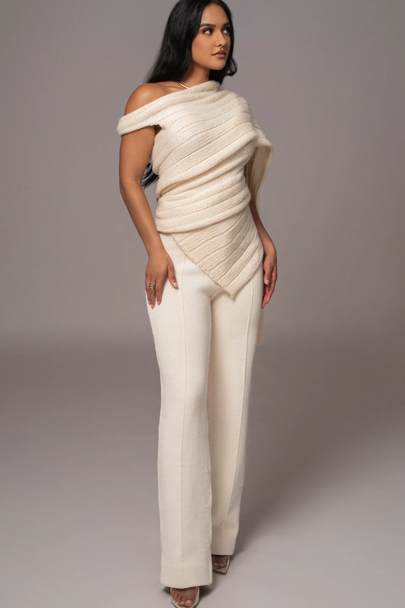 JLUXLABEL Ivory Soft Life Cable Knit Sweater Top