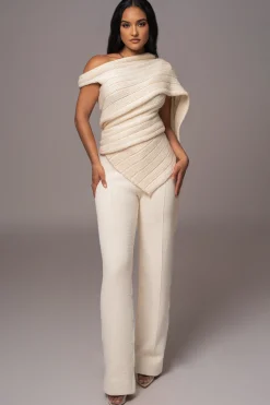 JLUXLABEL Ivory Soft Life Cable Knit Sweater Top