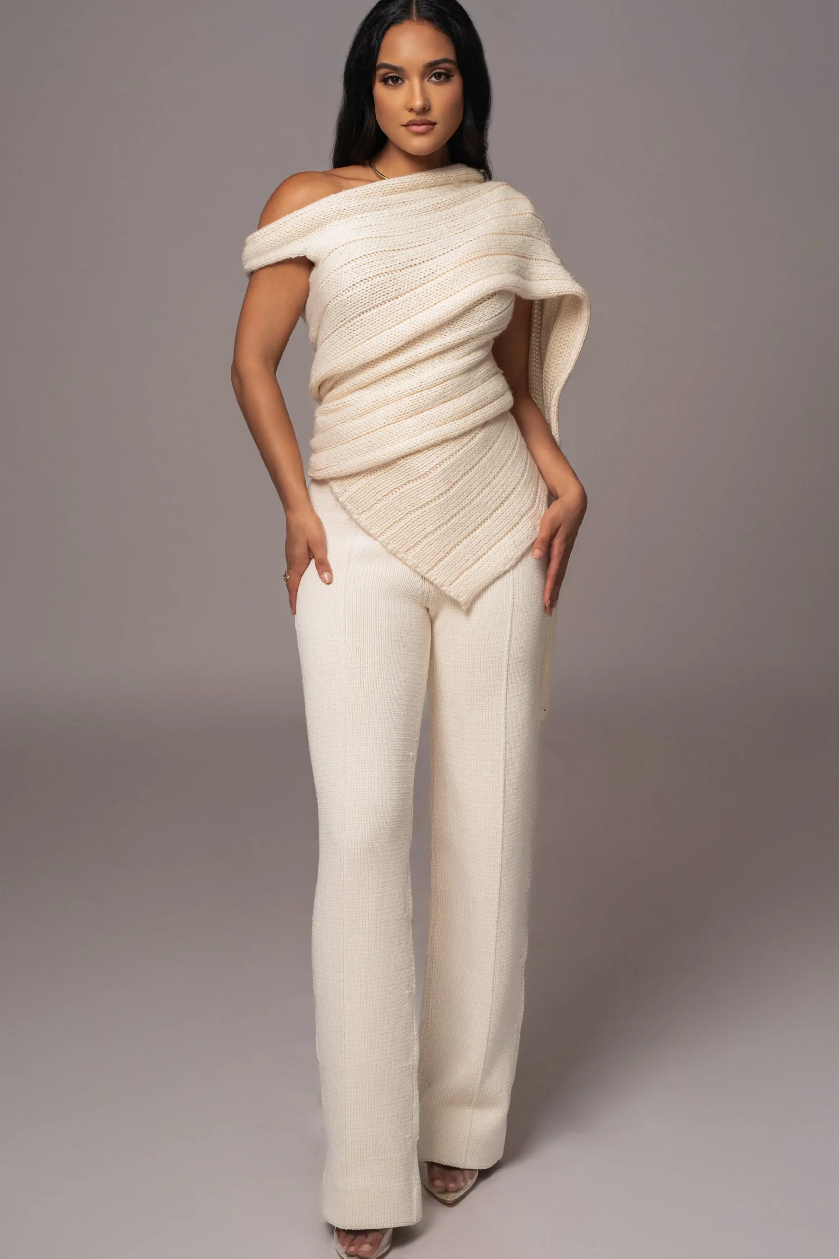 JLUXLABEL Ivory Soft Life Cable Knit Sweater Top