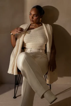 JLUXLABEL Ivory Soft Life Cable Knit Sweater Top