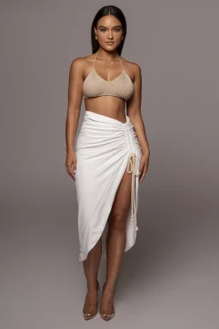 JLUXLABEL Ivory Spring Ruched Linen Skirt