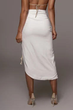 JLUXLABEL Ivory Spring Ruched Linen Skirt