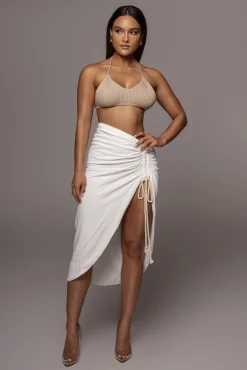 JLUXLABEL Ivory Spring Ruched Linen Skirt