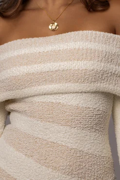 JLUXLABEL Ivory Sweater Knit Off The Shoulder Dress