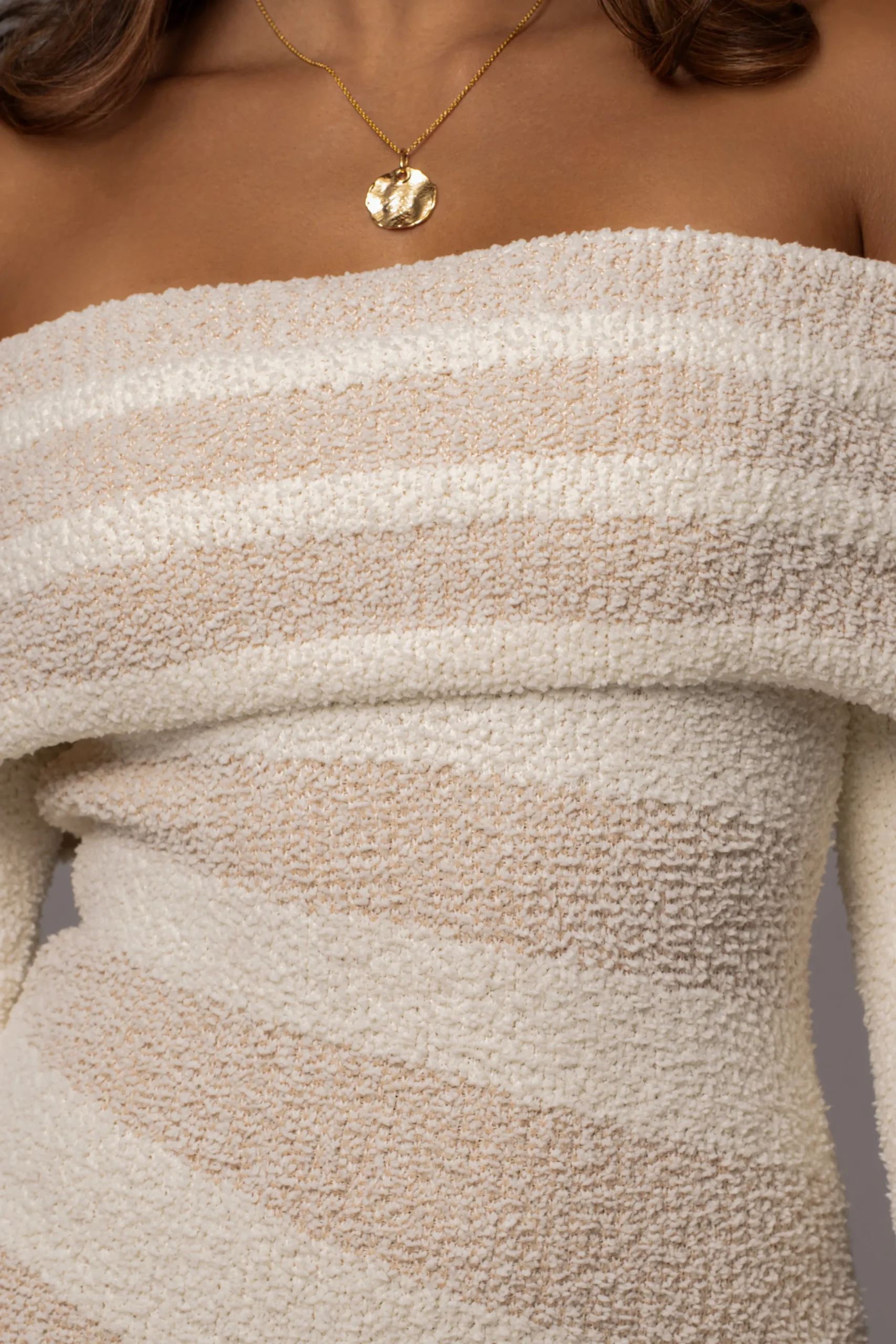 JLUXLABEL Ivory Sweater Knit Off The Shoulder Dress