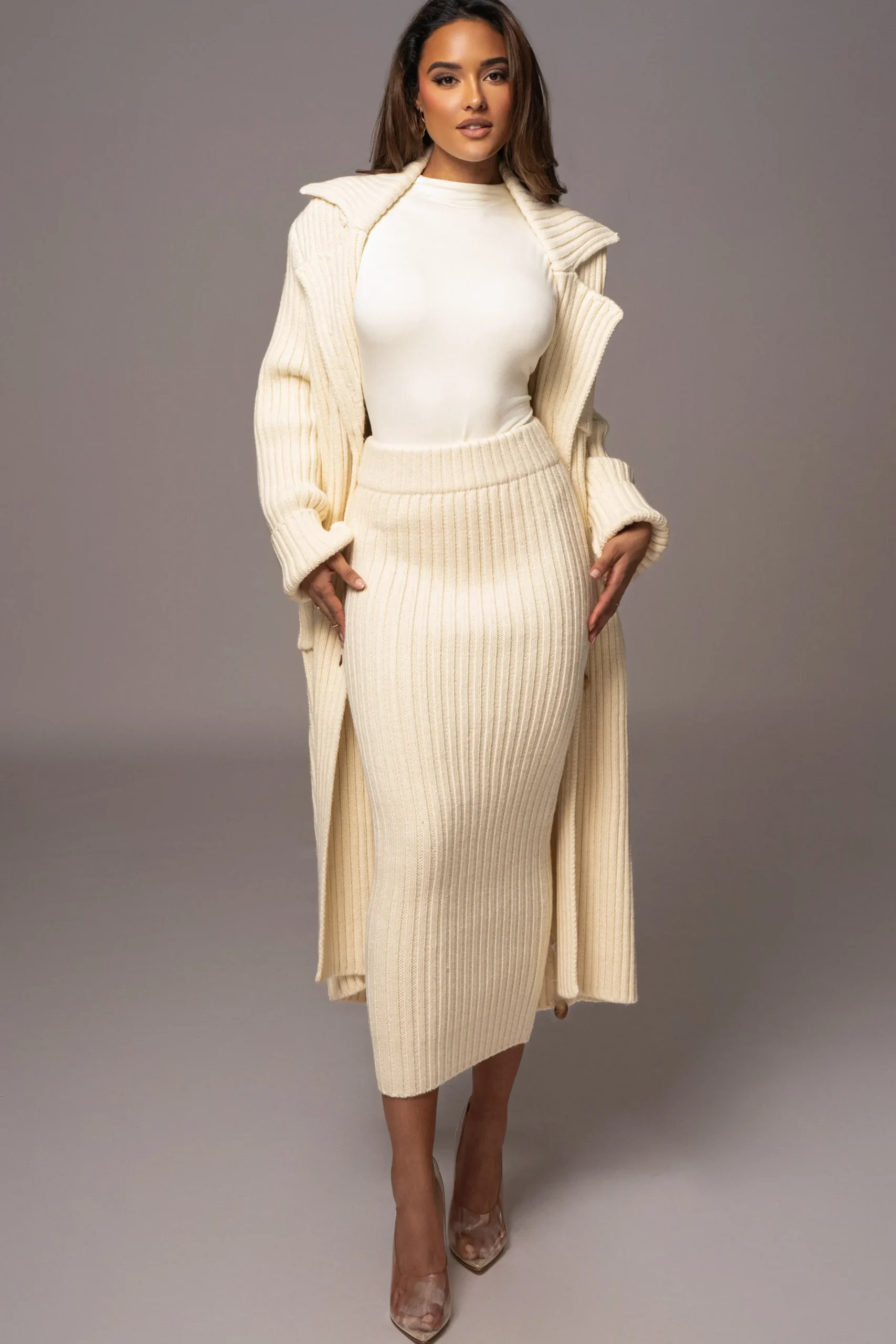 JLUXLABEL Ivory Take Me Home Ribbed Skirt