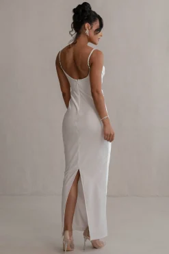 JLUXLABEL Ivory Unveiled Satin Maxi Dress