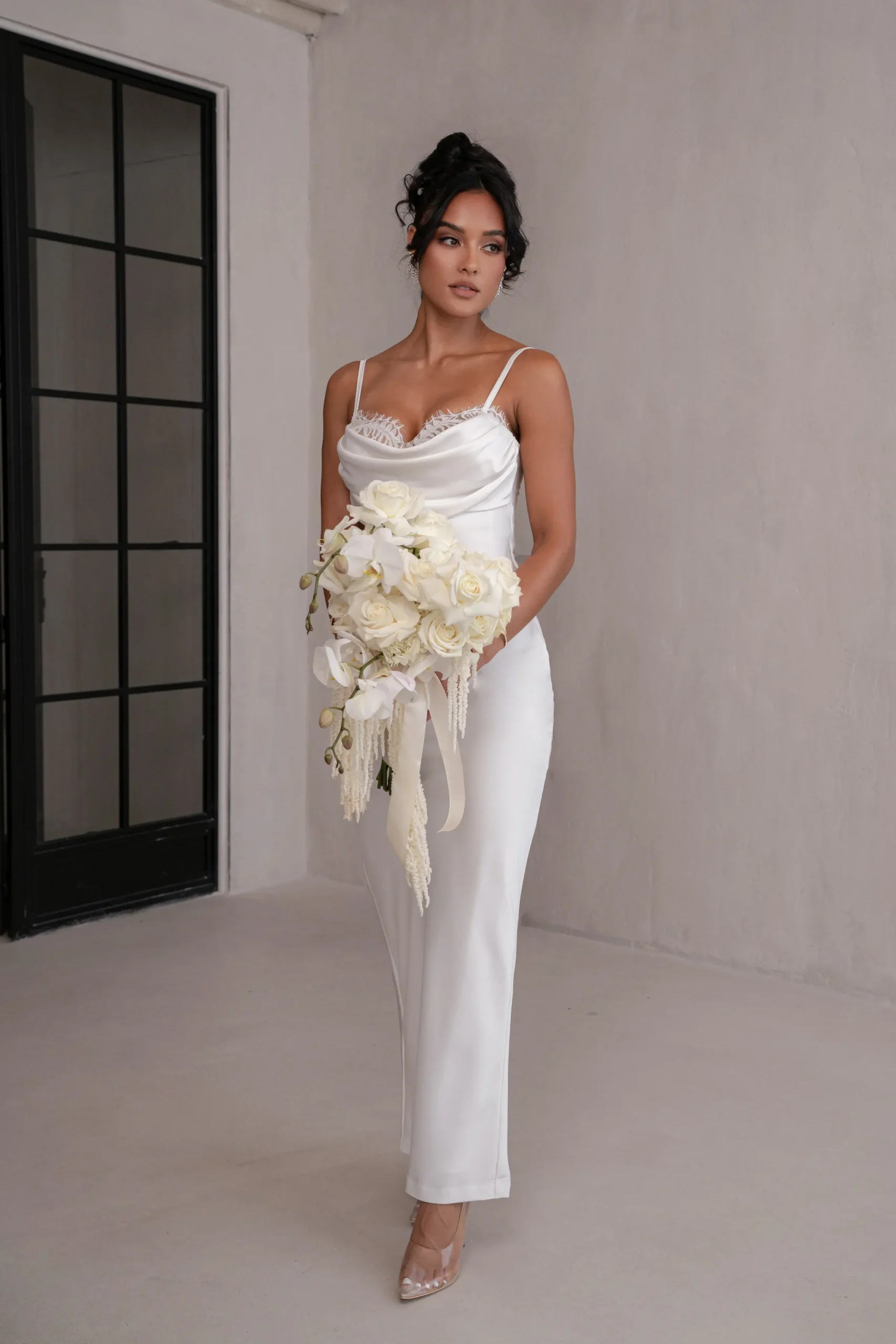 JLUXLABEL Ivory Unveiled Satin Maxi Dress