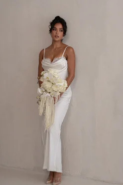 JLUXLABEL Ivory Unveiled Satin Maxi Dress