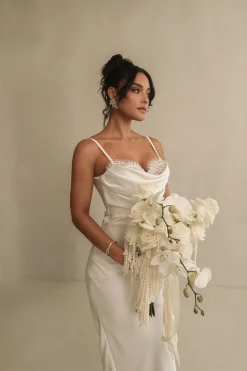 JLUXLABEL Ivory Unveiled Satin Maxi Dress