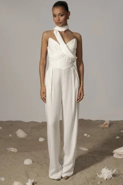 JLUXLABEL Ivory Villa Views Linen Trousers
