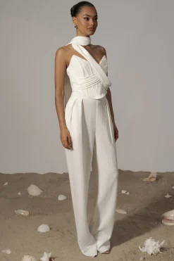 JLUXLABEL Ivory Villa Views Linen Trousers