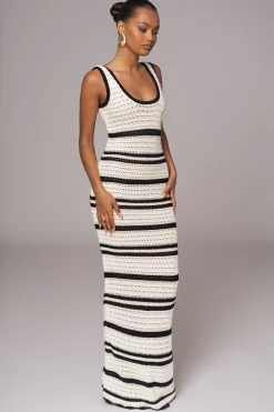 JLUXLABEL Ivory/Black Destiny Knit Maxi Dress