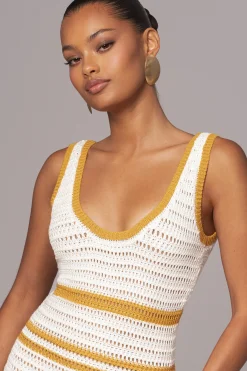 JLUXLABEL Ivory/Yellow Destiny Knit Maxi Dress