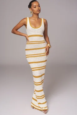 JLUXLABEL Ivory/Yellow Destiny Knit Maxi Dress