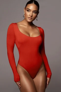 JLUXLABEL Jluxbasix Red Bethie Scoop Long Sleeve Bodysuit