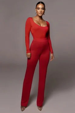 JLUXLABEL Jluxbasix Red Bethie Scoop Long Sleeve Bodysuit