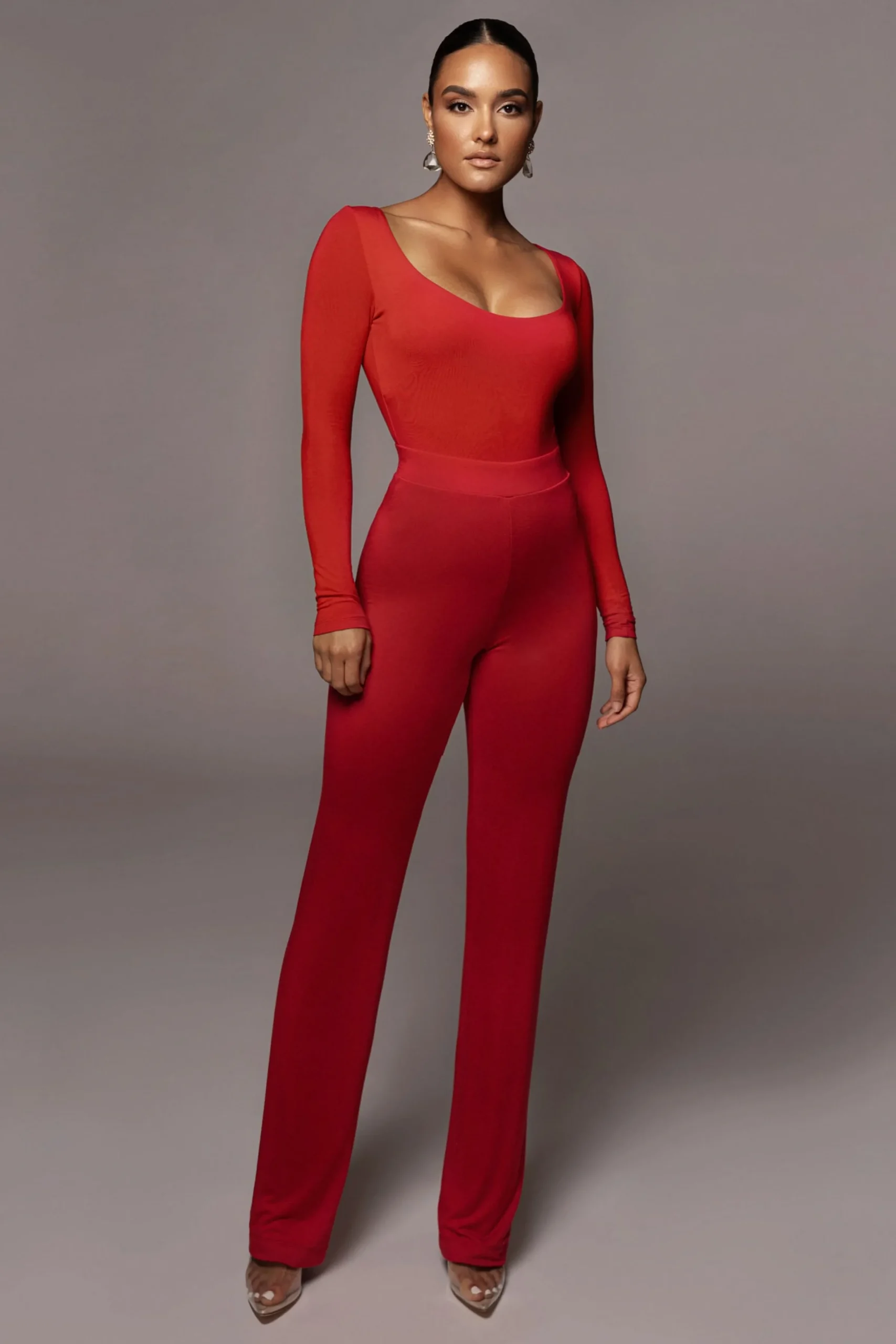 JLUXLABEL Jluxbasix Red Bethie Scoop Long Sleeve Bodysuit