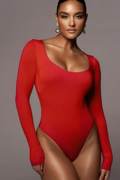 JLUXLABEL Jluxbasix Red Bethie Scoop Long Sleeve Bodysuit